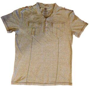 CJ Black Men's T-Shirt Small Green V-Neck Buttons Breast Pockets Cotton Blend